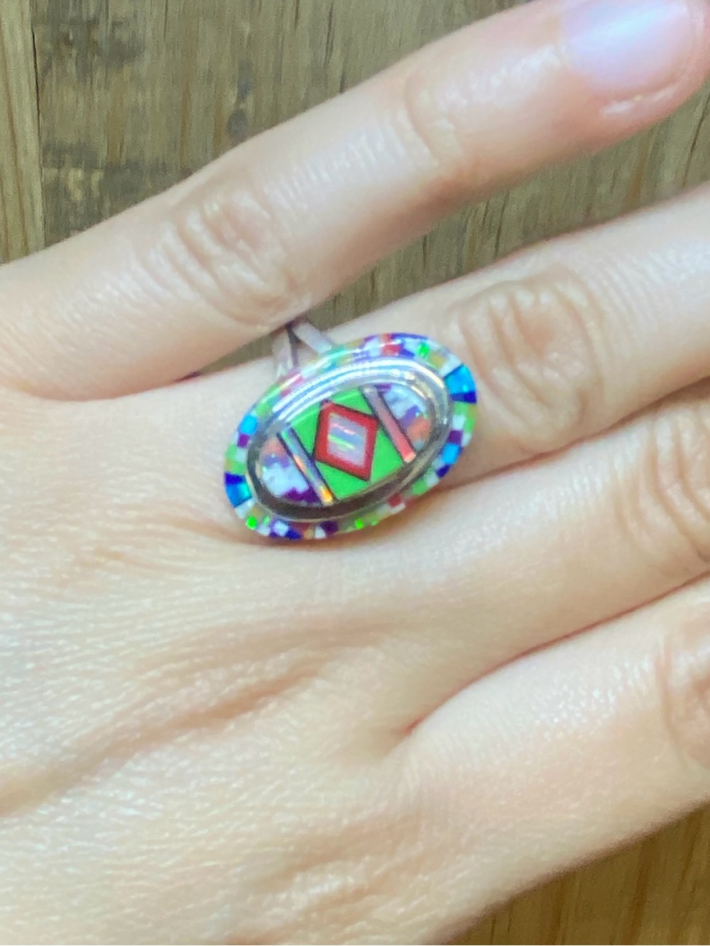 Zuni Jewelry Ring Sterling Silver Size 7 Ethnic Native American Inlay Gift Xmas